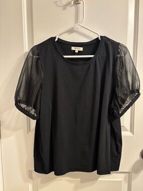 Madewell Black Tee with Sheer Puff Sleeve